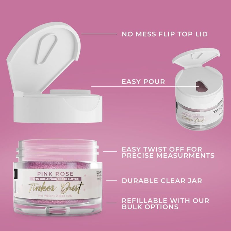 Bakell - Pink Rose Tinker Dust (5g, 1x Jar) Edible Glitter for Food, Desserts, and Beverages! - Image 5